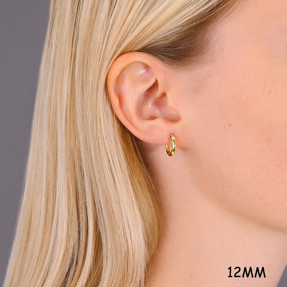 14K Real Solid Yellow Gold Shiny Polished Round Creole Hoop Earrings All Sizes