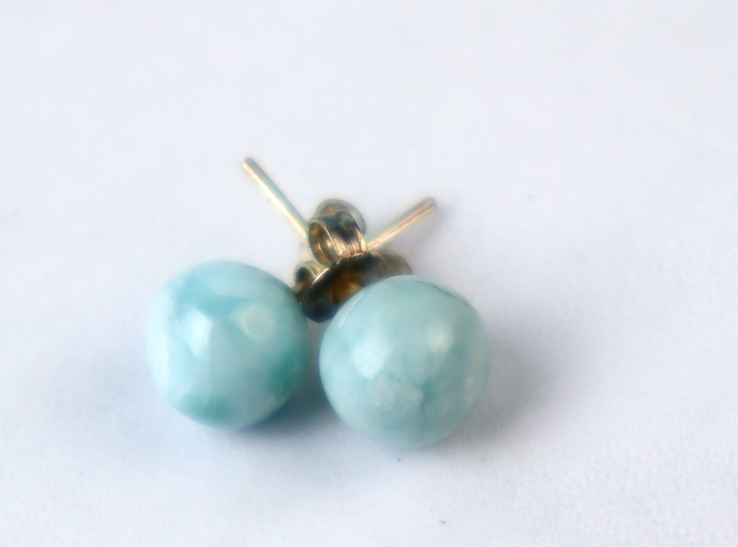 Genuine Dominican Blue Larimar Unique 925 Sterling Silver Earrings 0.4 Inch 1.9g