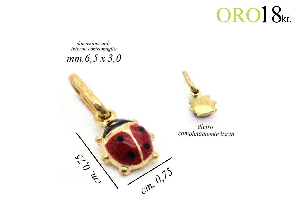 ciondolo regalo PORTAFORTUNA amuleto COCCINELLA oro 18kt. 750/1000 yellow gold