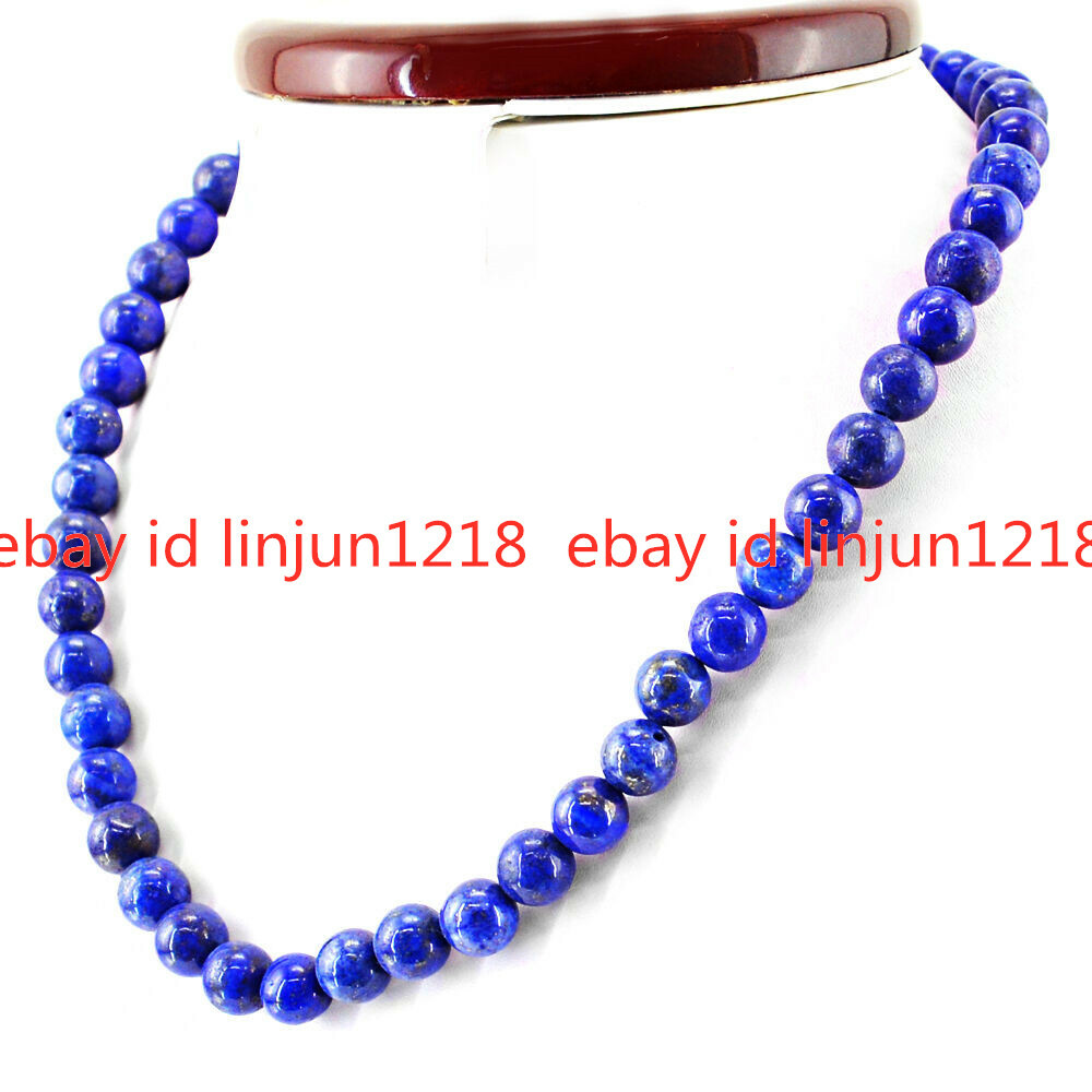 New 8mm Blue Lapis Lazuli Gemstone Round Beads Necklace 16-36inches