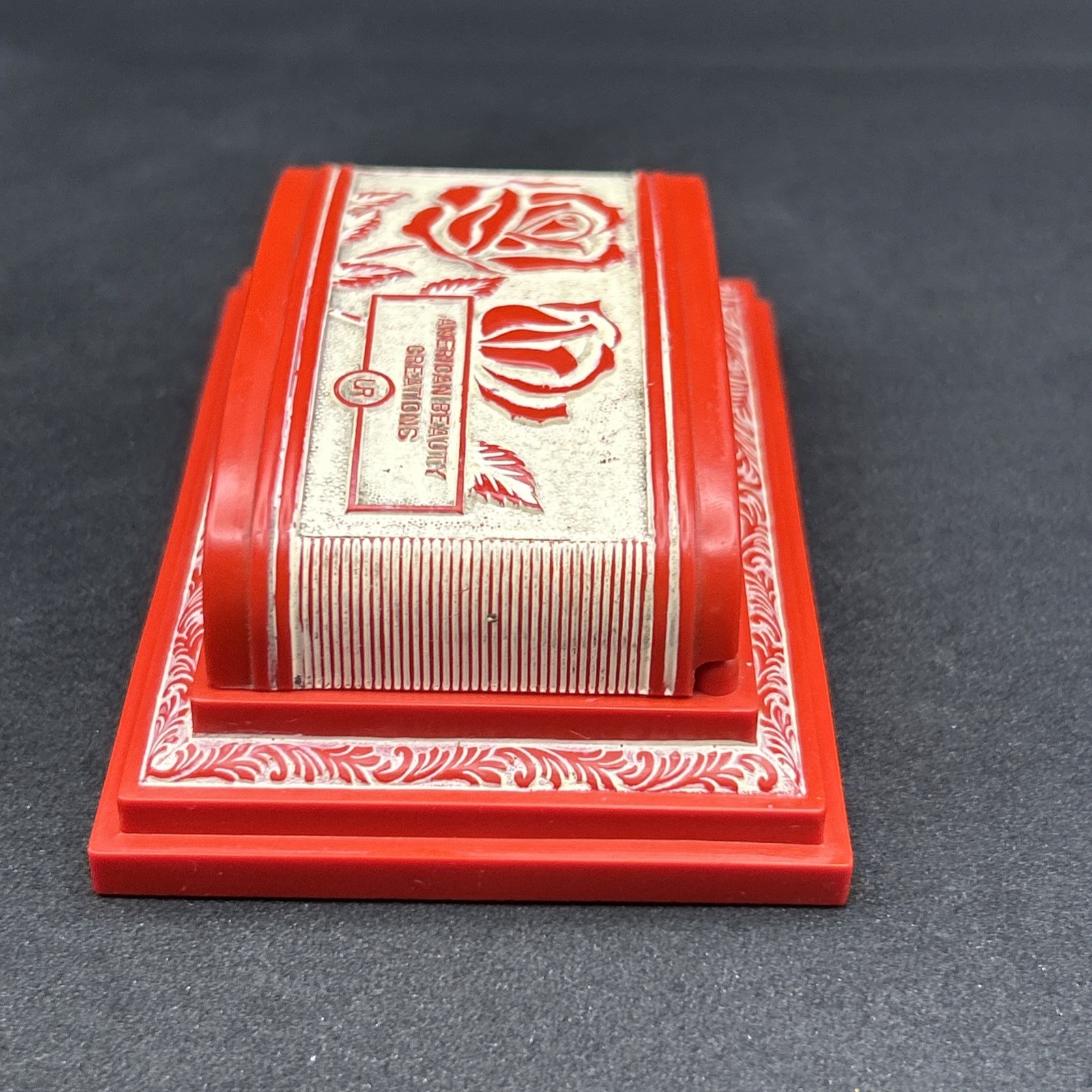 Antique Art Deco Red Celluloid Double Ring Box American Beauty Rose 1920’s Rare