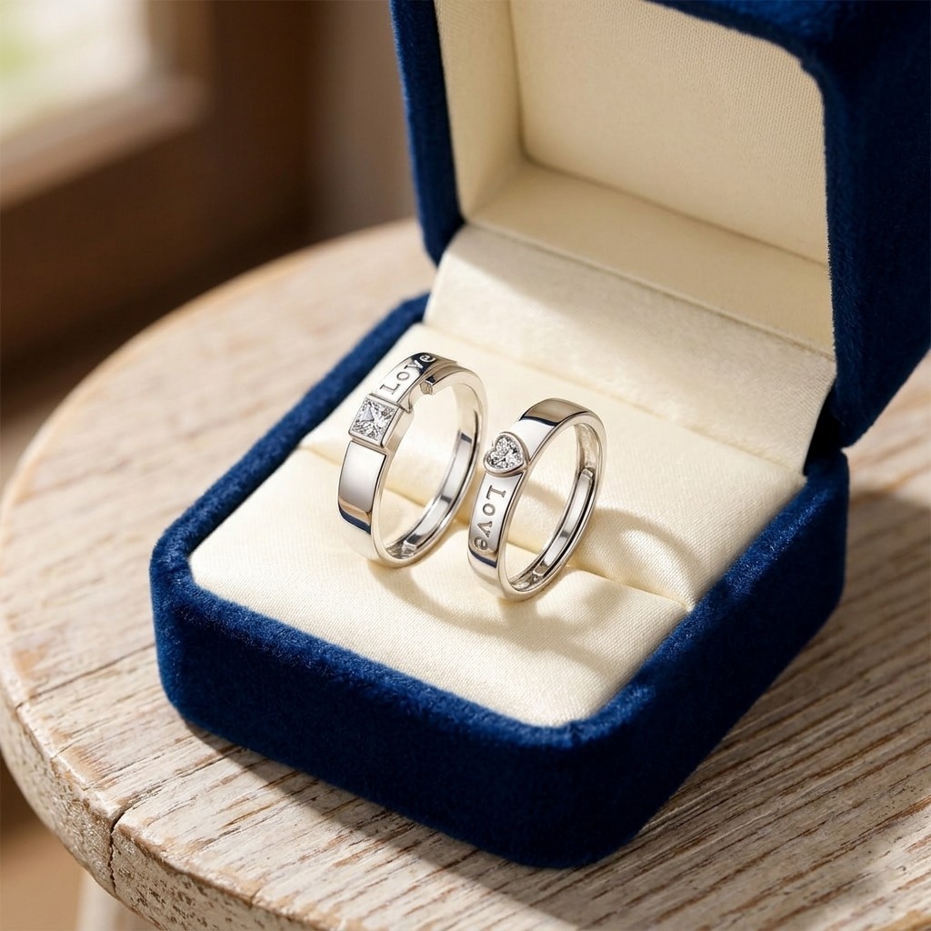 Heart LOVE Pattern Couple Rings Matching Promise Jewelry Daily Wear for Him Her
