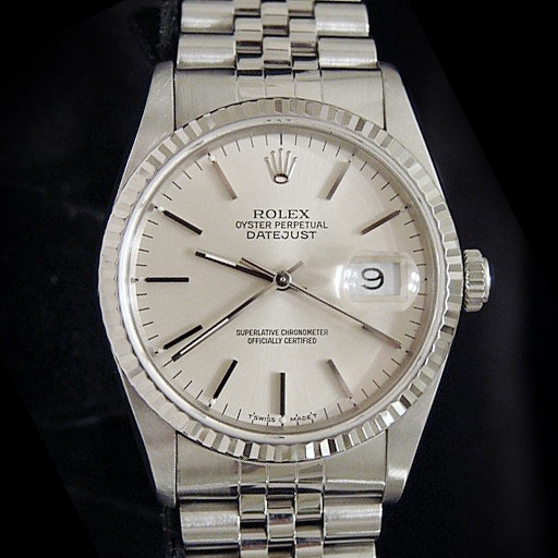 Rolex Datejust Mens Stainless Steel 18K White Gold Jubilee Silver No Holes 16234