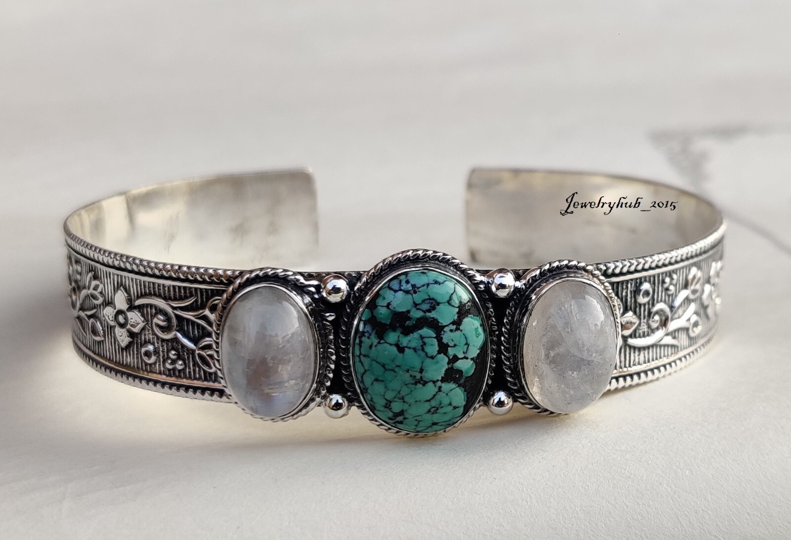 Tibetan Turquoise Gemstone Bangle 925 Sterling Silver Handmade Jewelry MO5245
