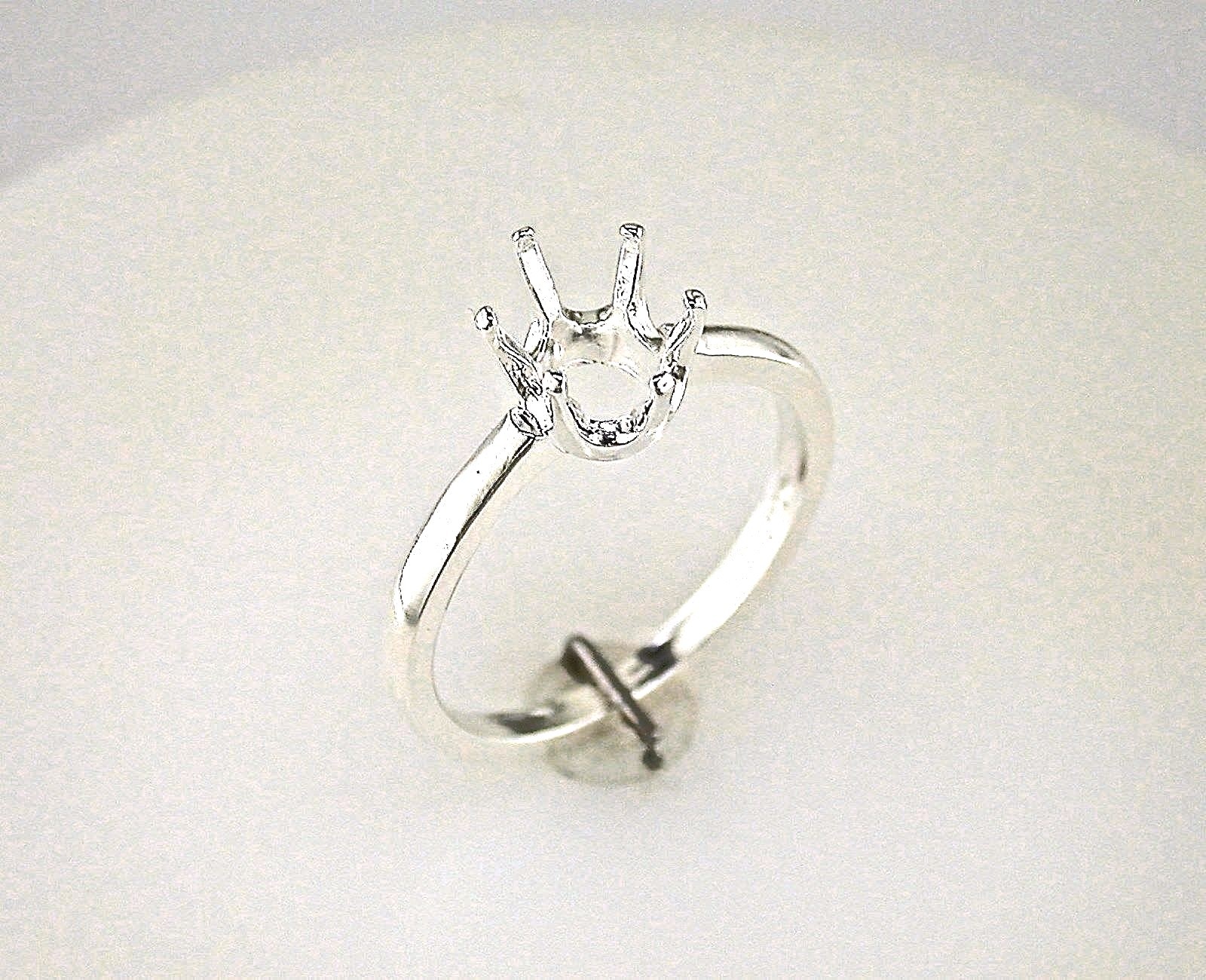 Oval Six Prong Heavy Shank Ring Setting Sterling Silver