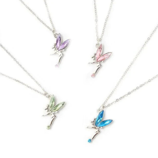 Children’s Girls Kids 17″ Silver Chain Necklace With Flying Fairy Color Pendant