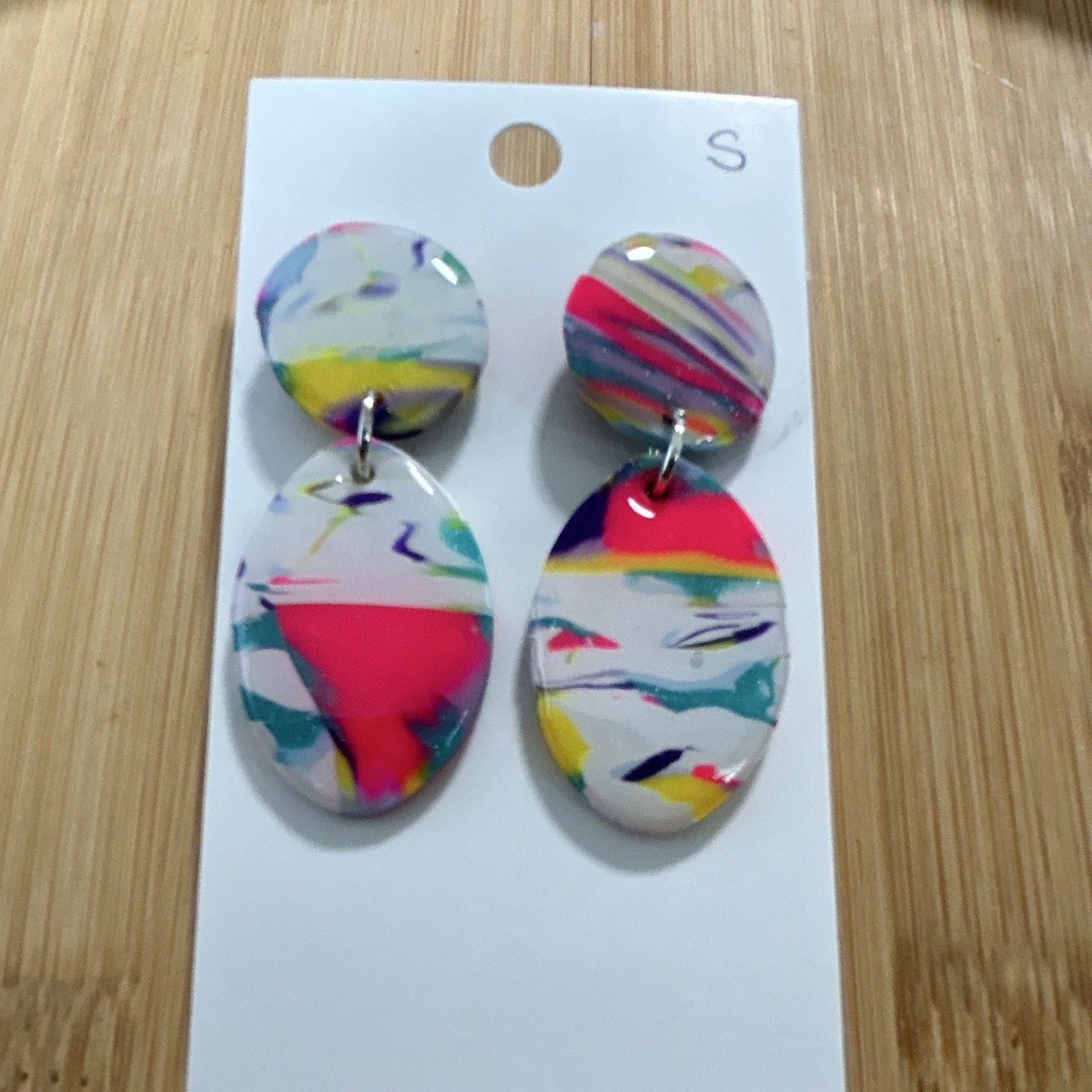 Multicolor Polymer Clay, Resin Oval Dangle/Drop Stud Earrings, Nickel-Free