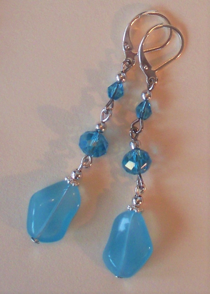 various BLUE CRYSTAL DANGLES Lever back handcrafted YOU CHOOSE