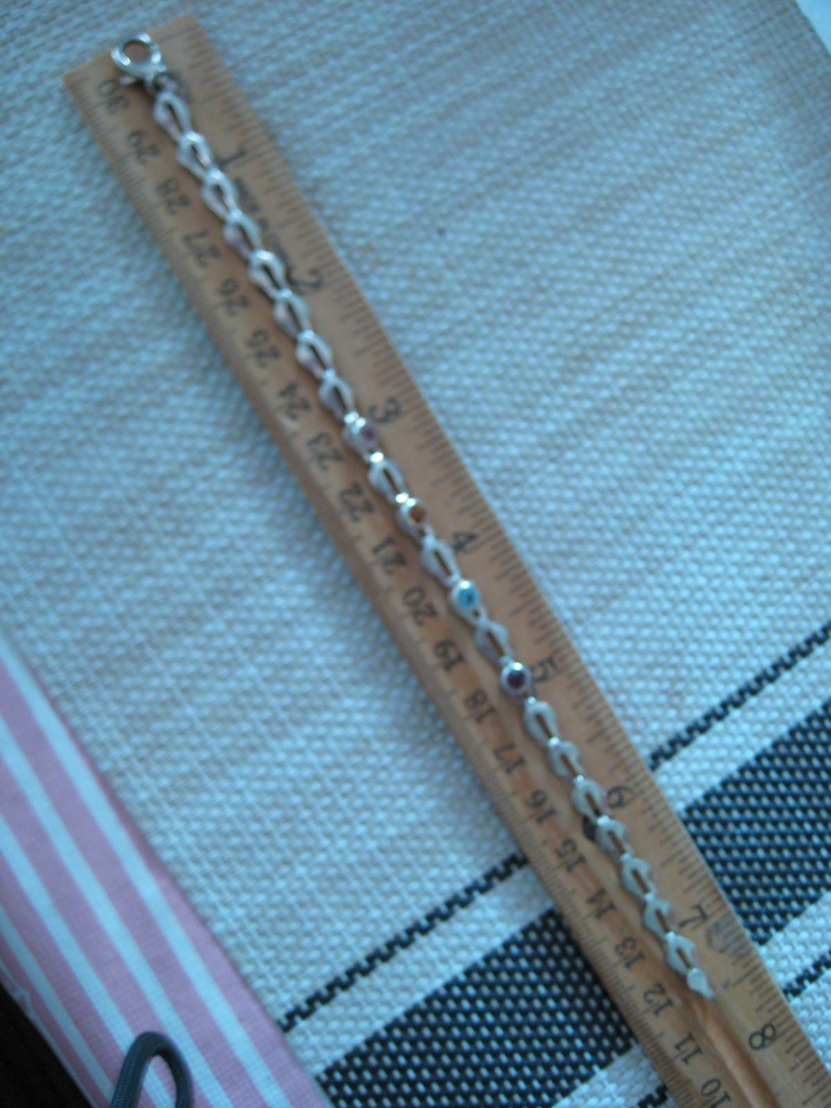 Sterling Silver 925 Italy Open Link Multi Gemstone Bracelet 7.5″ (C9)
