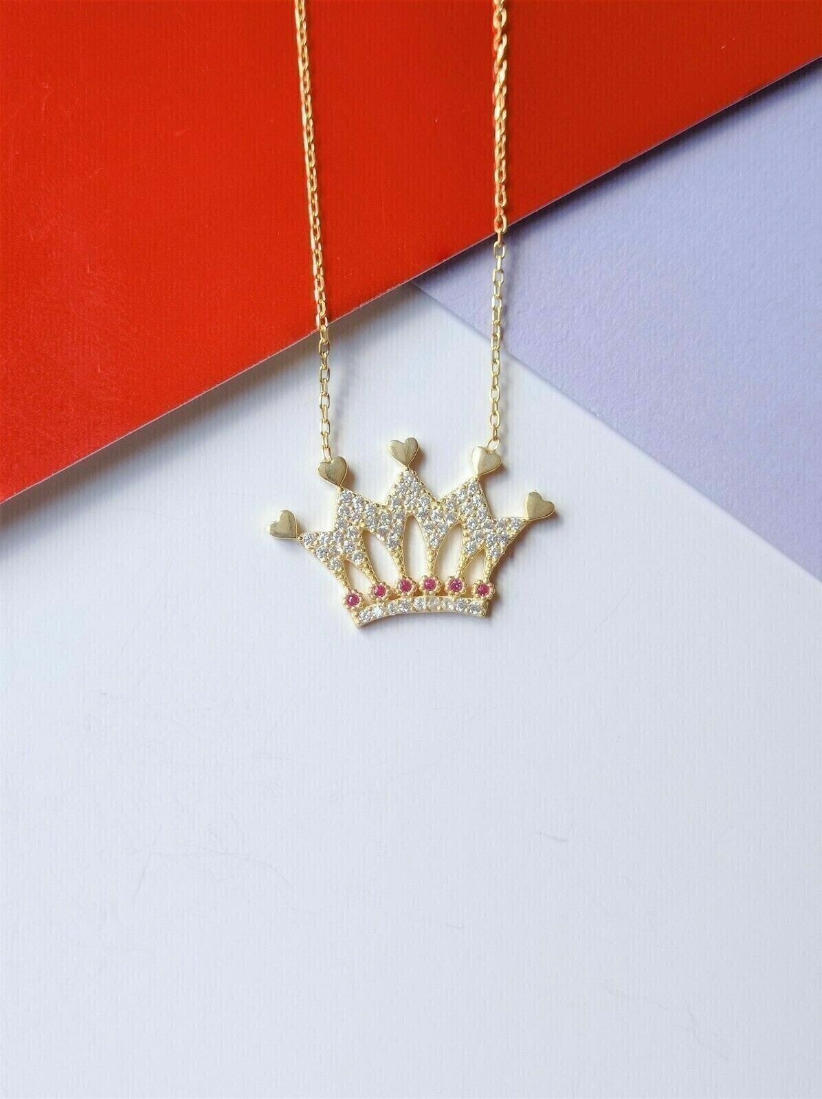 Women’s Crown Pendant 1Ct Simulated Round Cut Diamond In 14K Yellow Gold Plated
