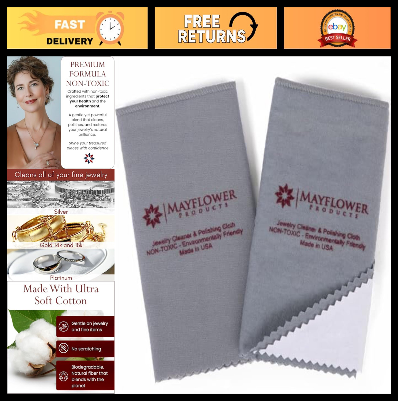 Set of 2 Large Cotton Polishing Cloths 11×14″ – Tarnish Remover for Jewelry, Coi