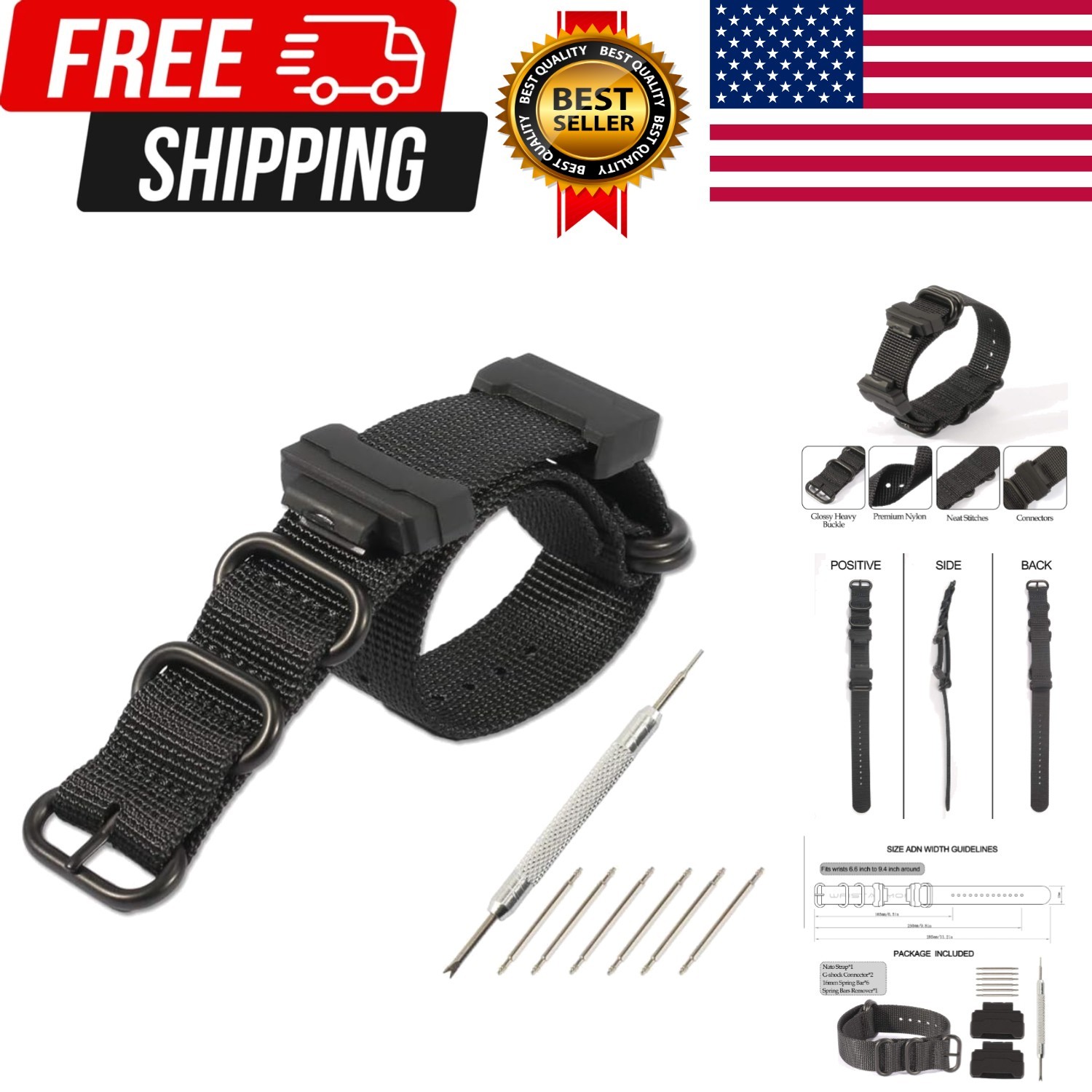 16mm Adapters and HD Conversion RAF Nylon Watch Strap Kit Replacement for GSh…