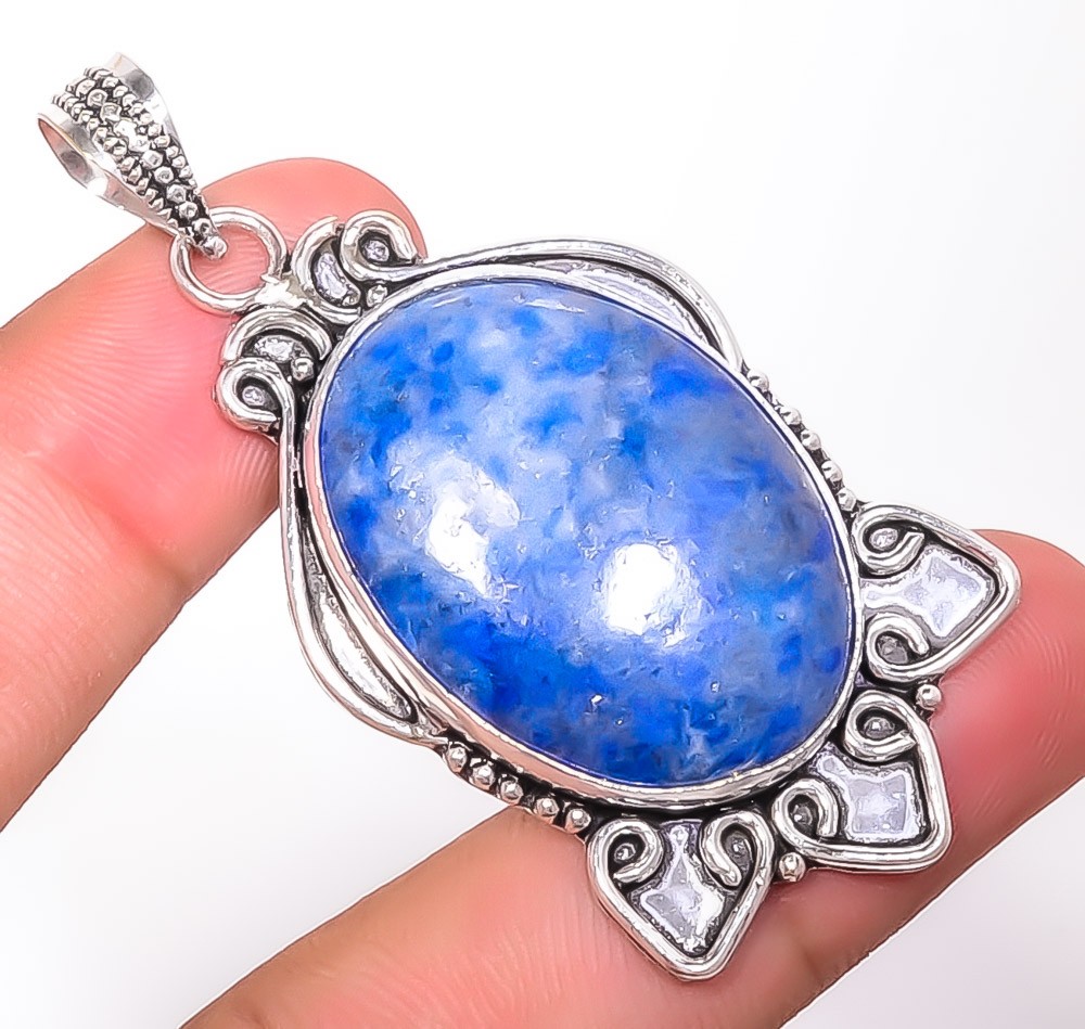 Natural Lazulite Gemstone 925 Silver Plated Pendant 2.34″ TP7785-364