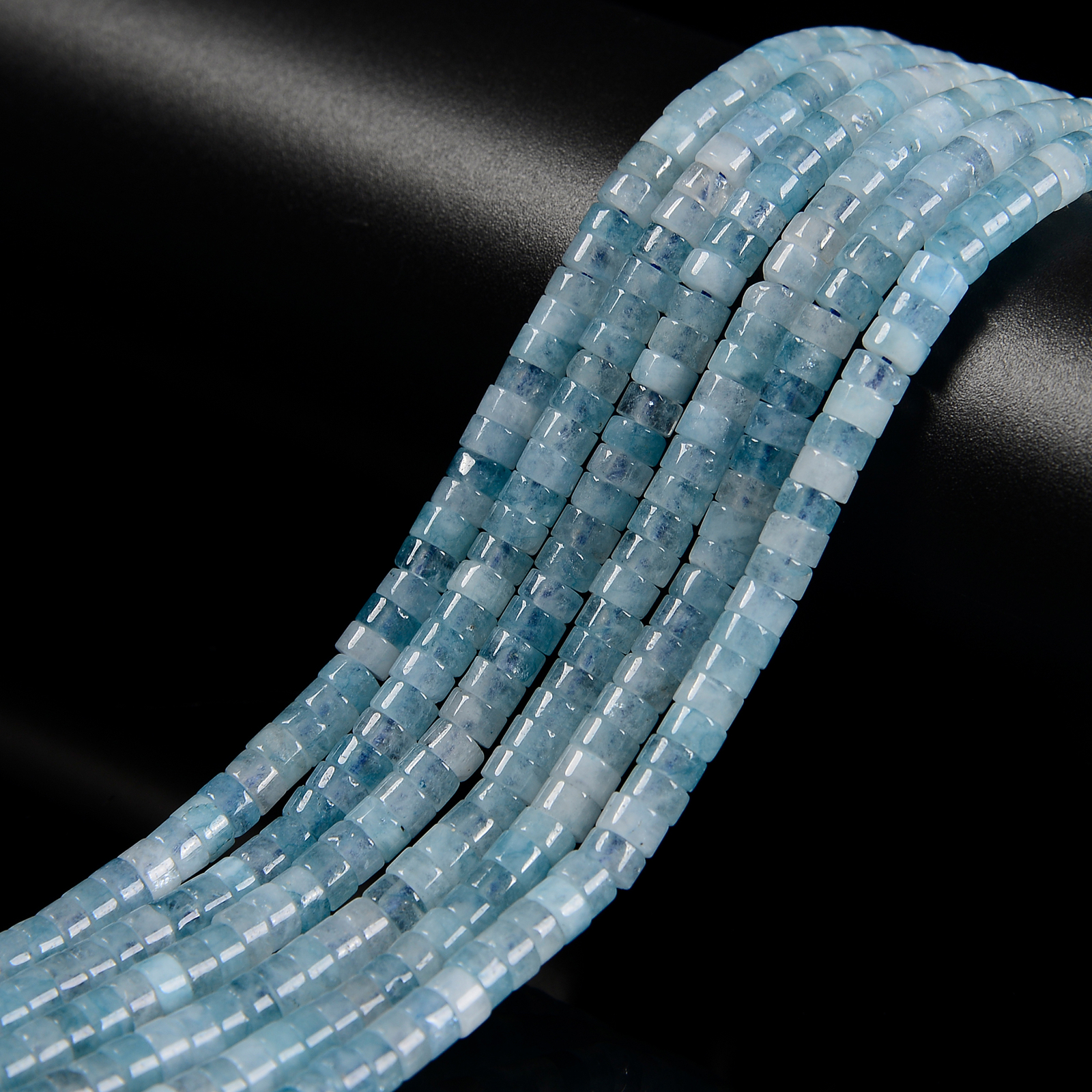 Natural Aquamarine Heishi Disc Beads Size 2x4mm 15.5” Strand