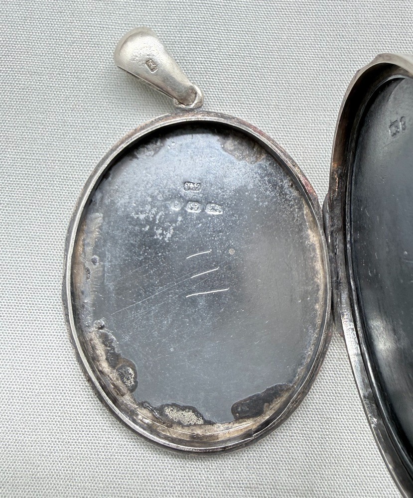 Victorian Sterling Silver Locket Hand Engraved Double Sided Floral Antique 1879