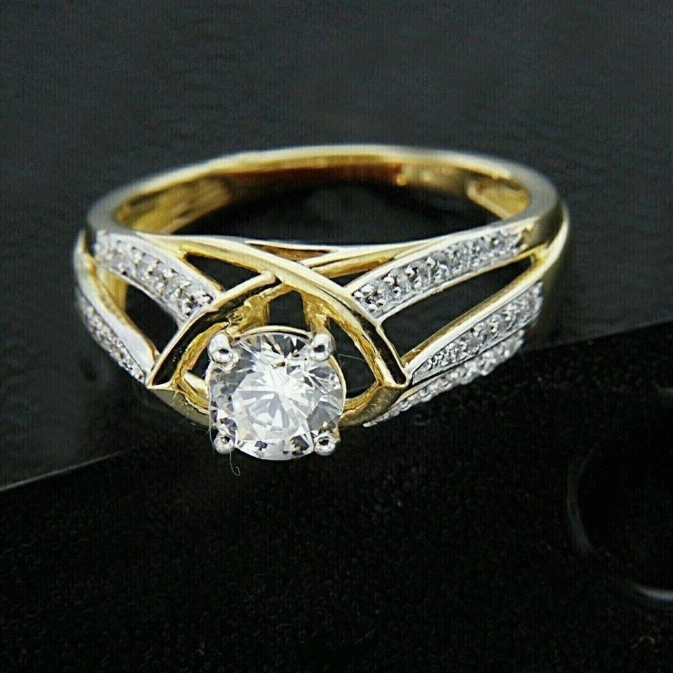 2.20Ct Round Cut Simulated Stunning Engagement Band Ring 14k Yellow Gold Plated
