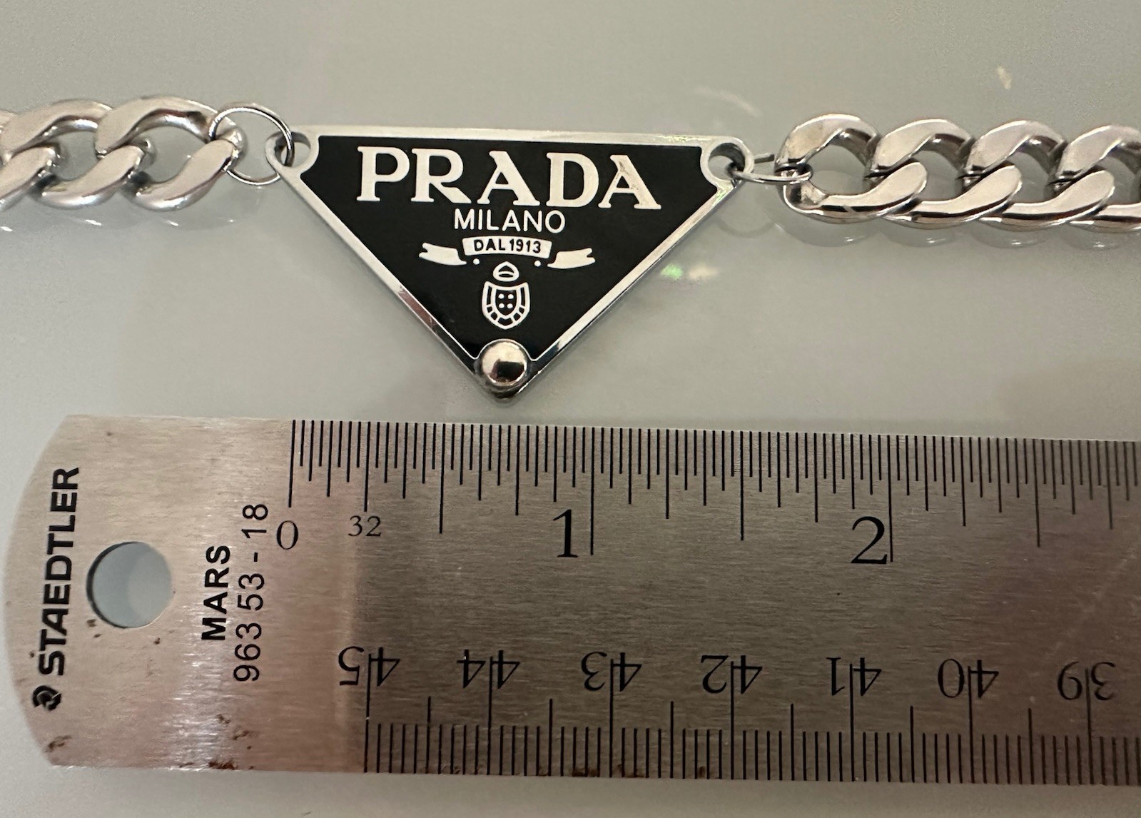 Silver 925 Prada Milano Choker Stainless Steel Cuban Link 16.5” Chain Necklace