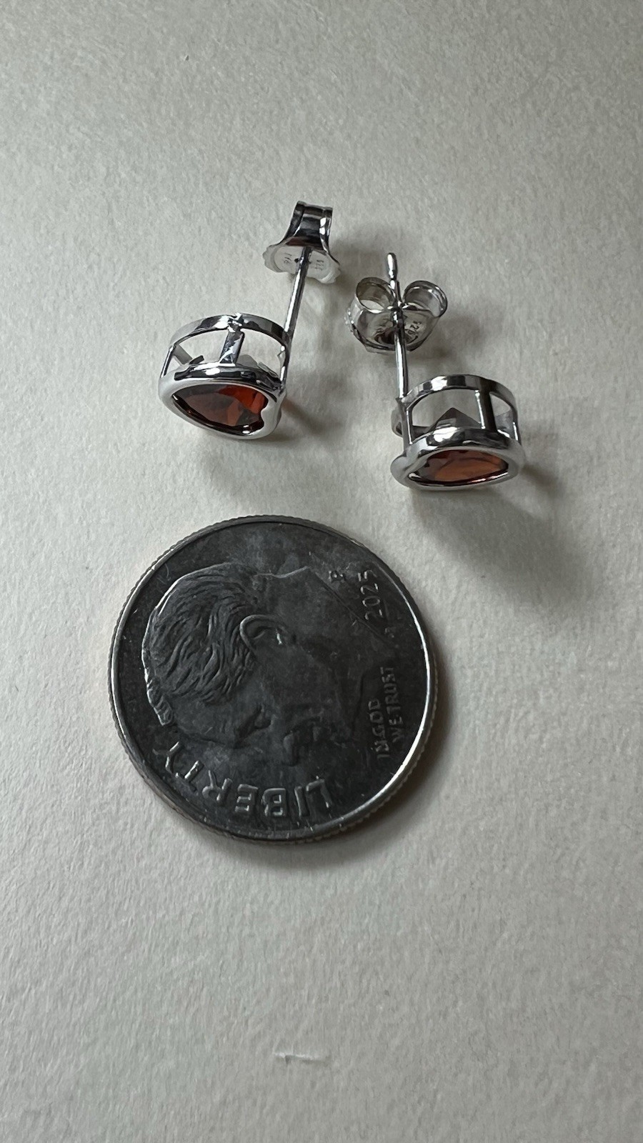 Heart-Shaped Garnet Bezel Stud Earrings, 925 Sterling Silver Butterfly Back