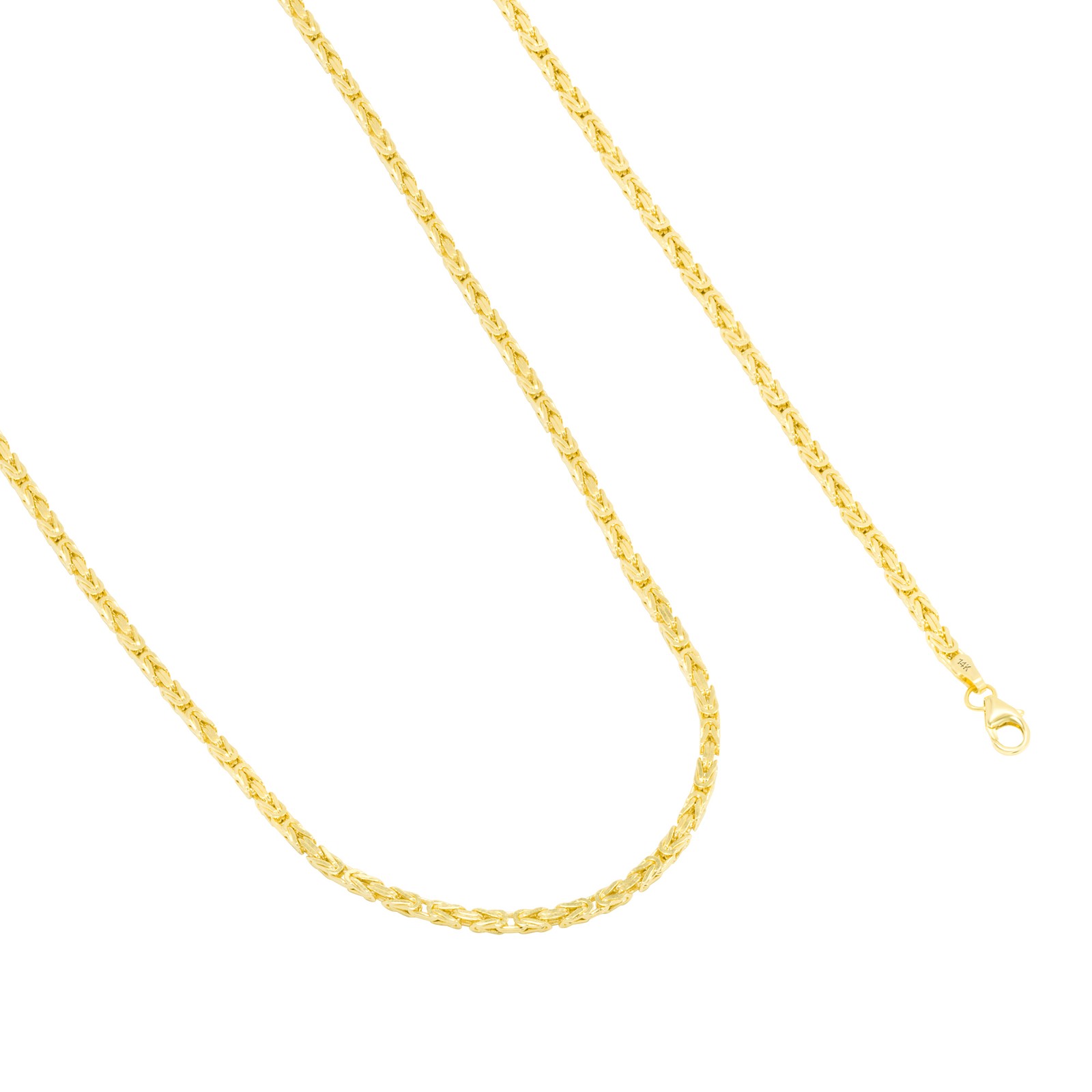 Womens 14K Yellow Gold Solid 2.5mm Byzantine Box Link Chain Pendant Necklace 16″