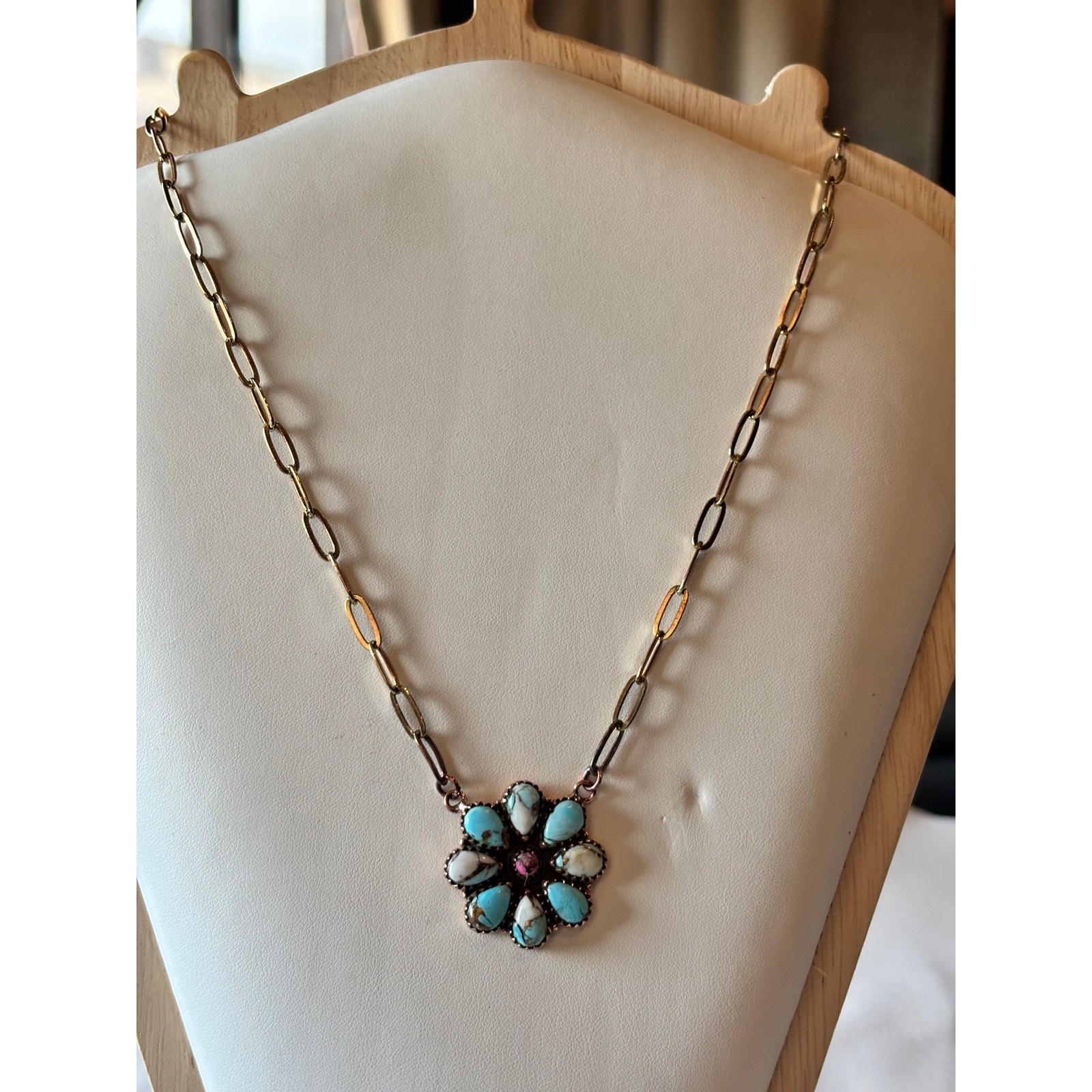Copper & Turquoise w Cotton Candy Cluster set in Copper 18″