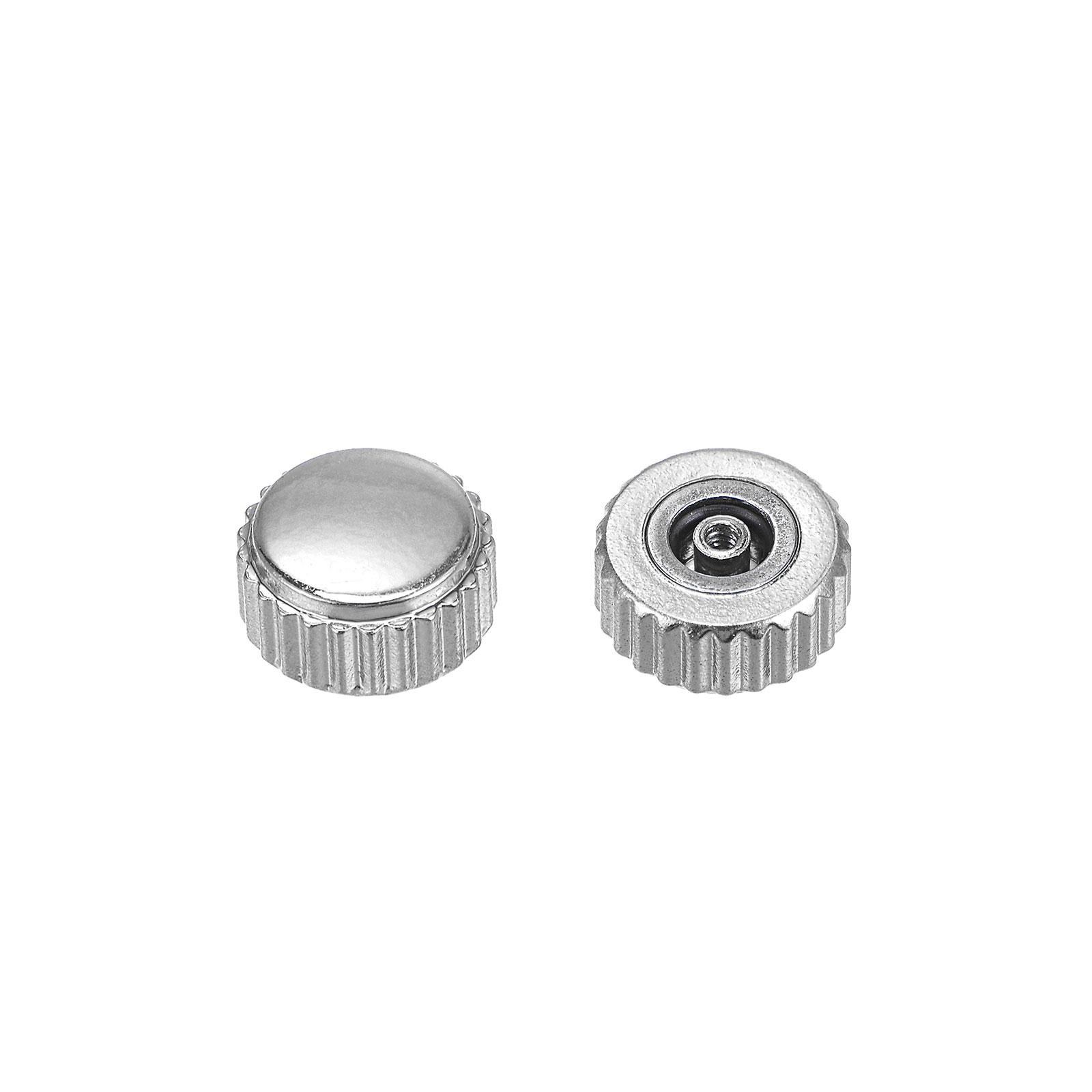 2Pcs 6.5mm Watch Crown Parts SUS304 Flat Short Stem 2.5mm ID Silver Tone