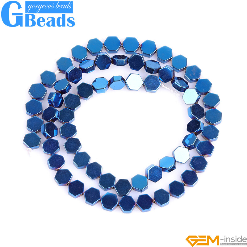 Assorted Shapes Blue Metallic Coated Hematite Reflection Beads Free Shipping 15″