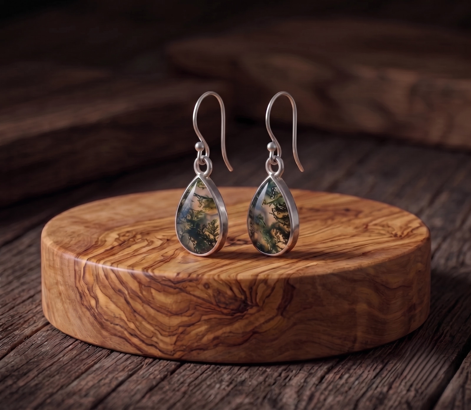 Moss Agate Earring Drop Dangle Sterling Silver Green Moss Agate Womens Earrings