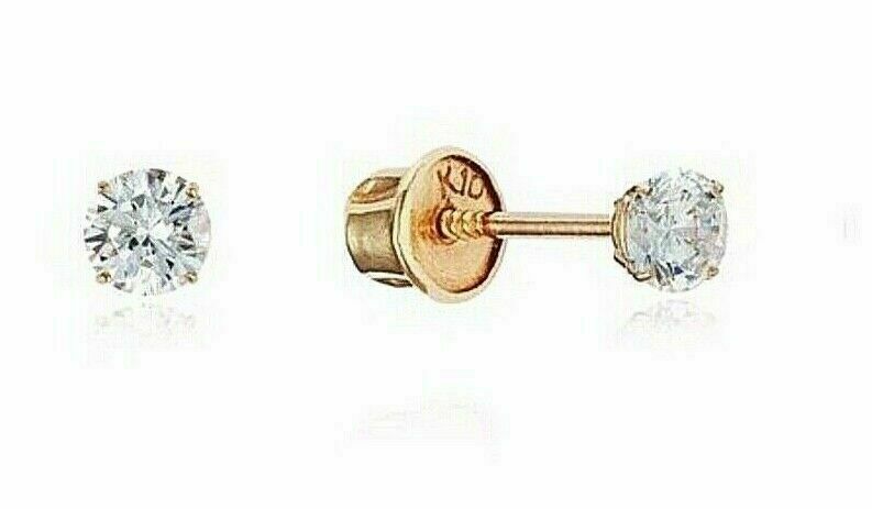Genuine Round Prong Diamond Stud Screw Back Earrings – Solid 10k Yellow gold