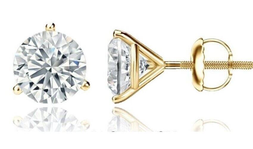 14K Gold GRA Certified D-VVS1 Round Moissanite Martini Push Back Stud Earrings
