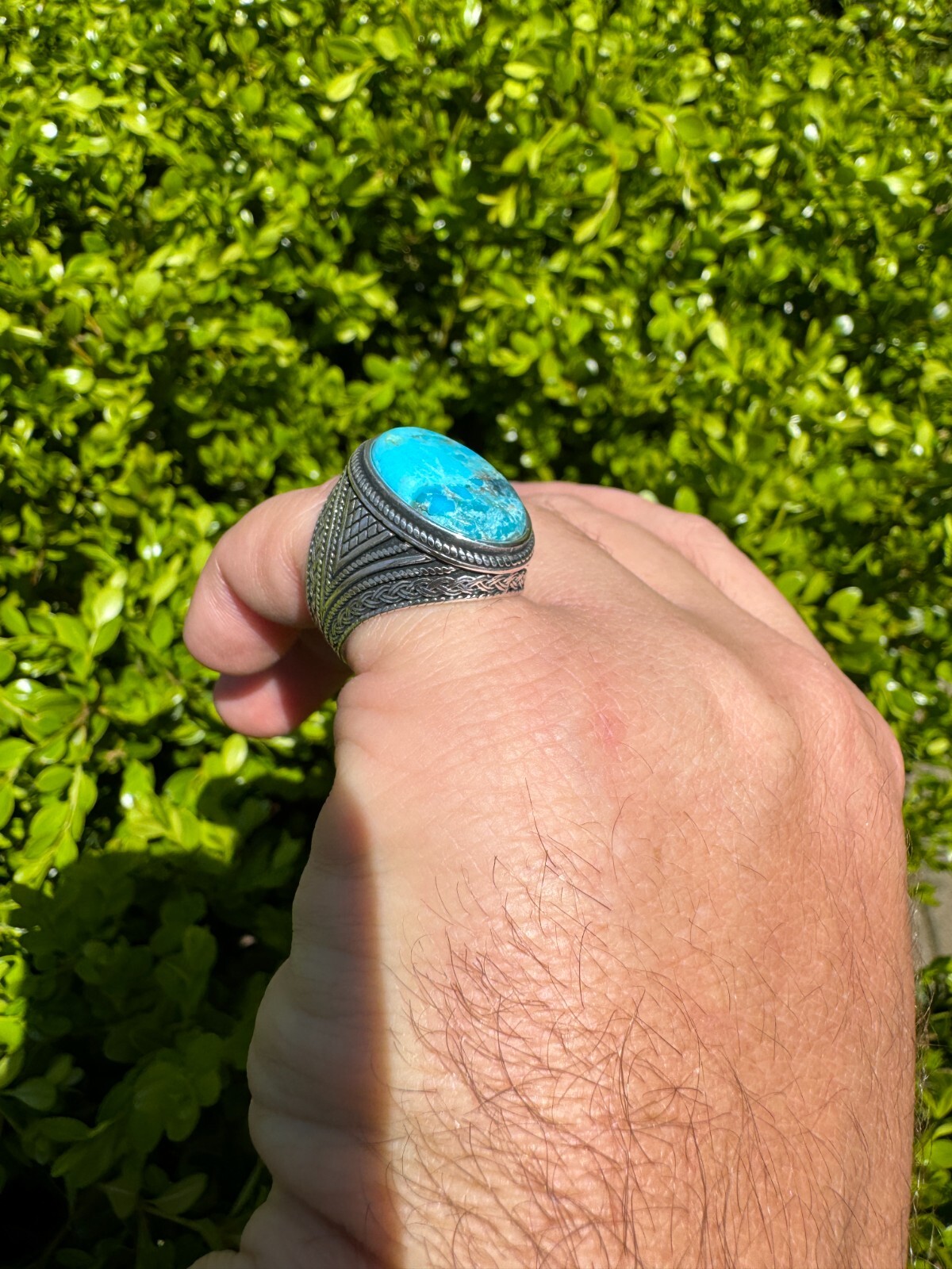 Natural Turquoise Mens Real Solid 925 Silver Handmade Oval Native American Ring