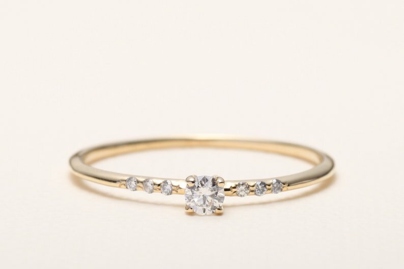 Petite Solitaire with Accents Ring 1ct Lab-Created Diamond Yellow Gold Plated