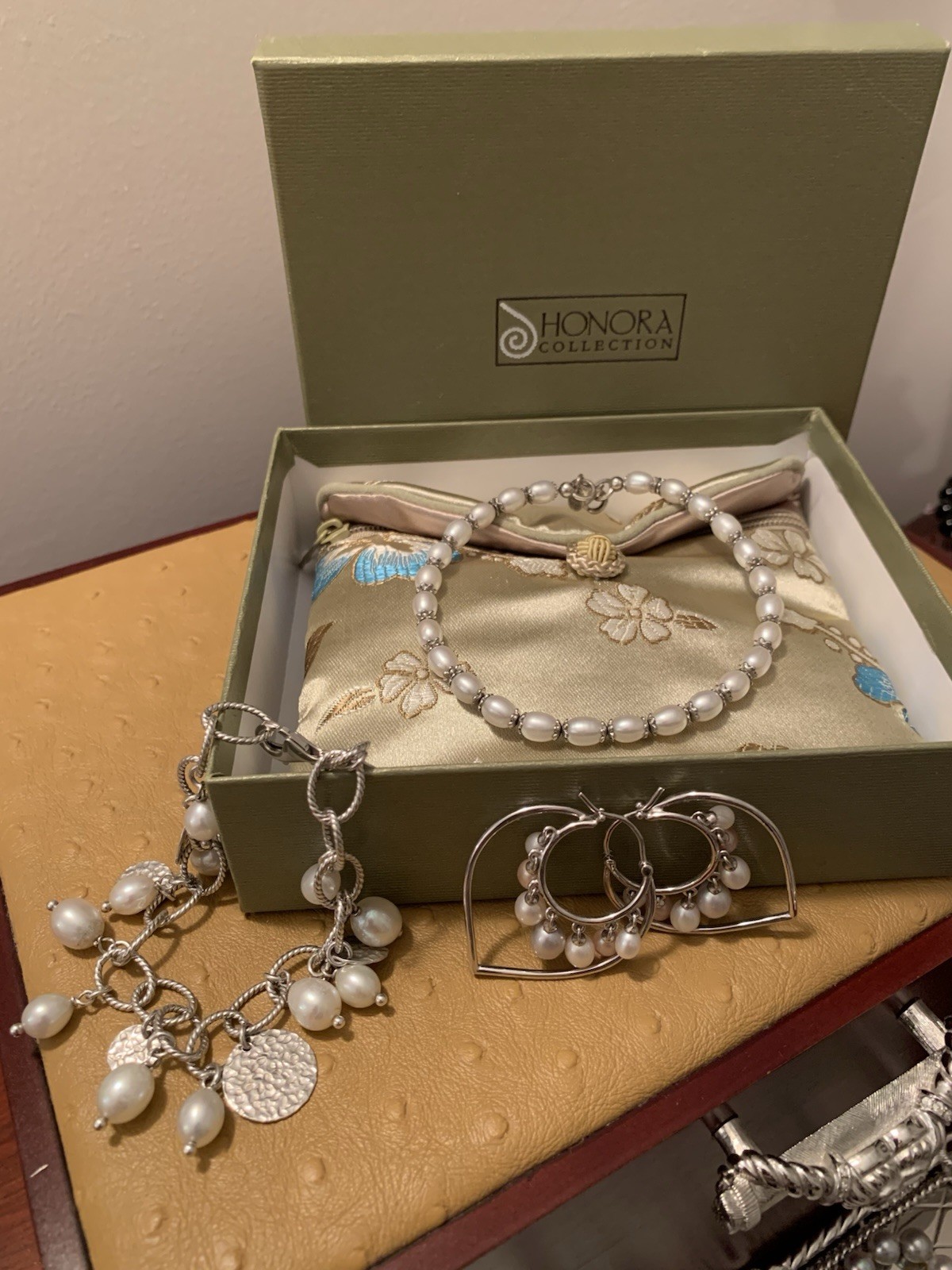 Honora Pearls Sterling Silver Charm Bracelet 7 In & Anklet 9in & Pearl Earrings