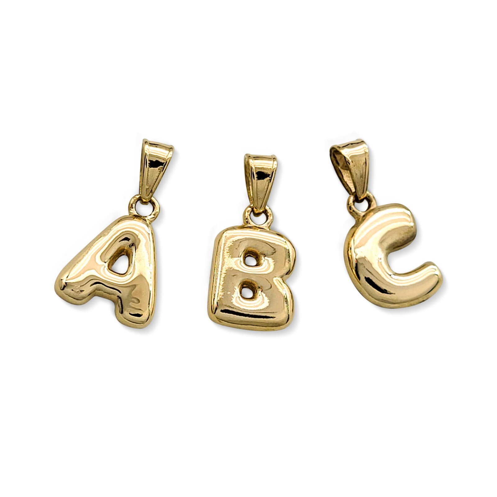 18K Yellow Gold Bubble Letter Pendant All Letters, Numbers, Gold Initial Pendant