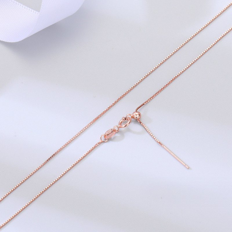 Solid 925 Sterling Silver Italy 0.7mm Box Chain with Needle Adjustable Slide 18″