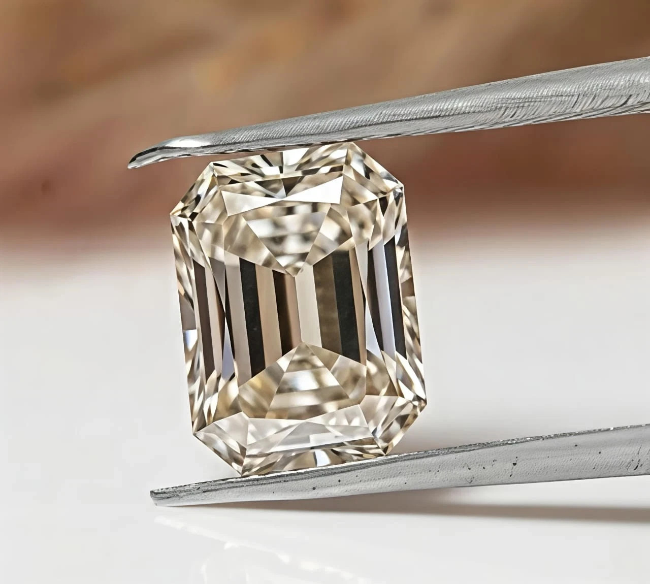 2 CT Lab Grown Diamond Light Champagne, Radiant Cut, VVS1 Quality Gemstone9x7M