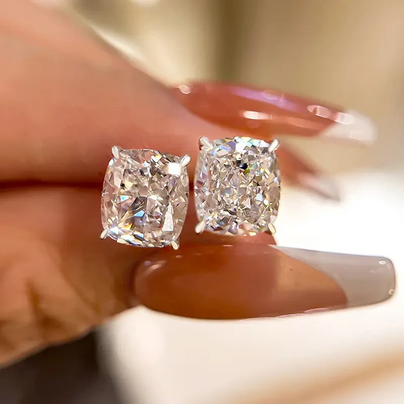 Luxury 6.00Ct Cushion Cut Lab Grown Diamond Stud Earrings Solid 14K White Gold