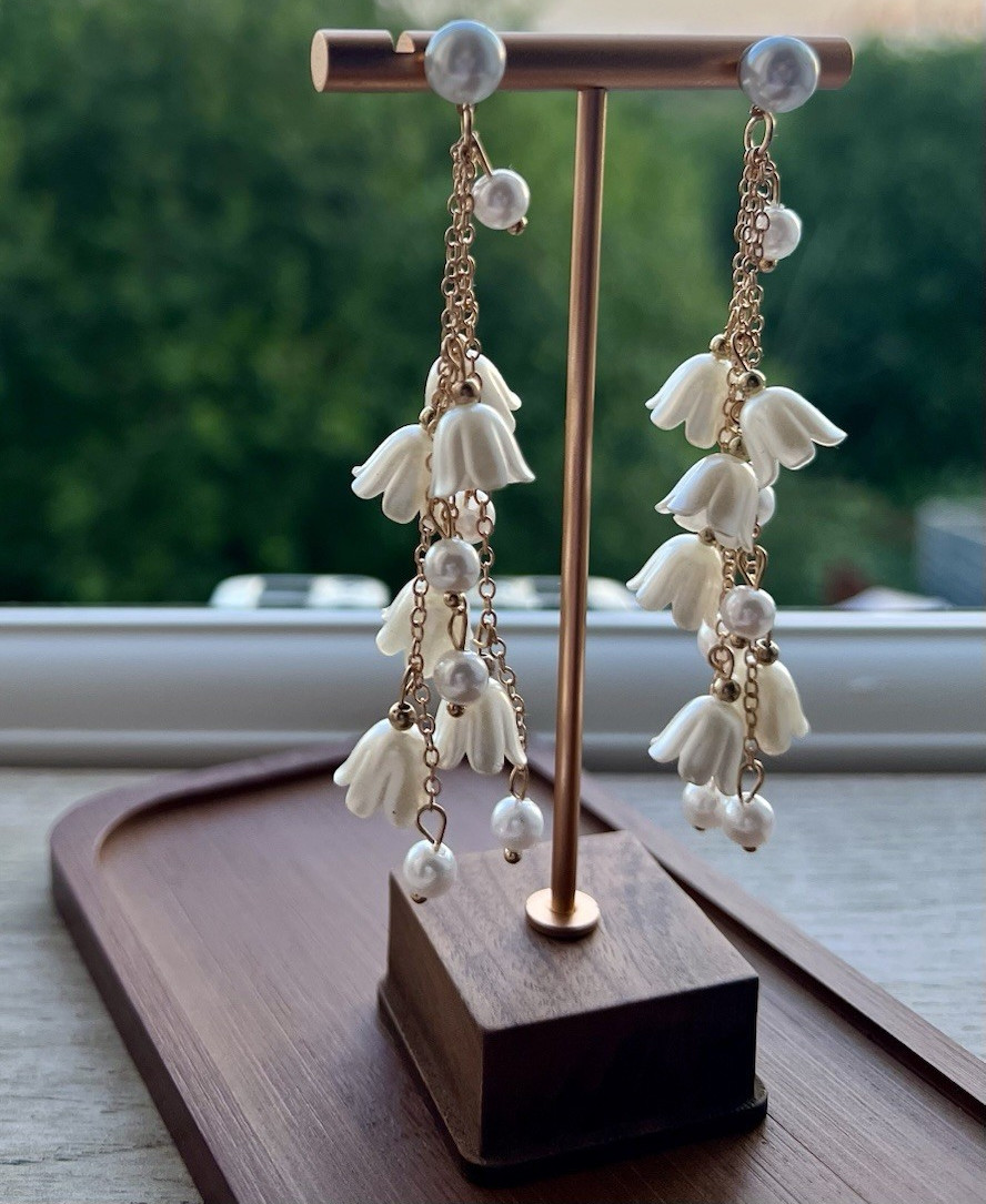 k_t_rose Lily of the Valley summer earrings pearl ladies free Gift Box