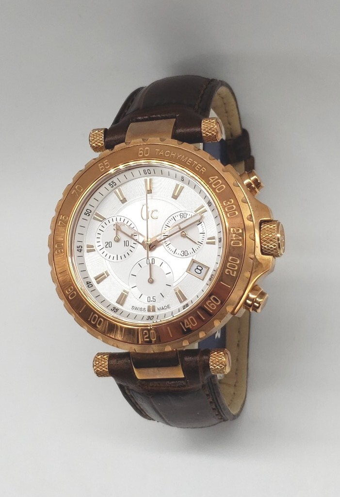 GC unisex MEN’S chronograph pink gold tone BROWN LEATHER WATCH women’s X58004G1S