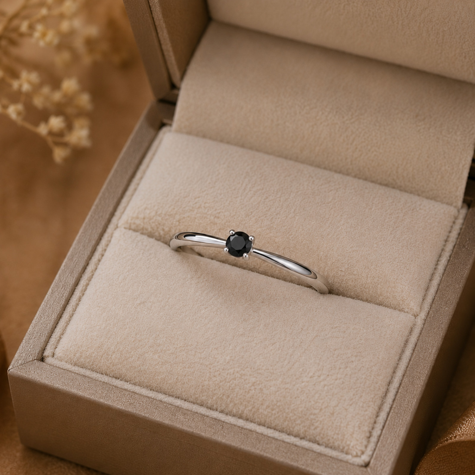925 Sterling Silver Black Onyx Solitaire Ring Dainty Minimalist Promise Ring
