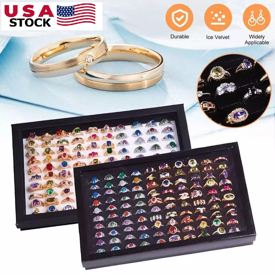 2× Jewelry Ring Display Organizer Tray Holder Earrings Storage Case 100 Slots US