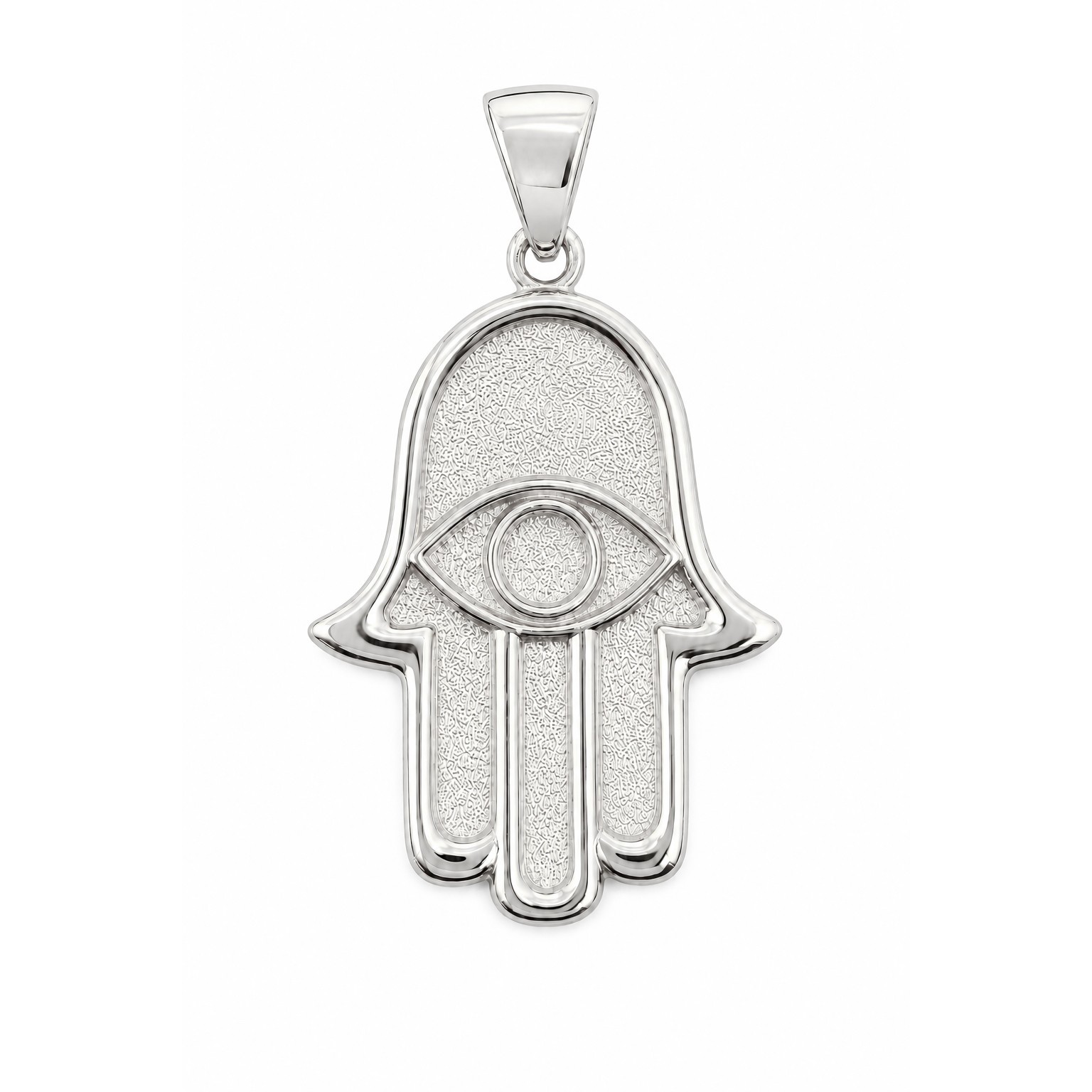 Solid 10K White Gold Hamsa Pendant, Evil Eye Pendant, Large 1.2 inch