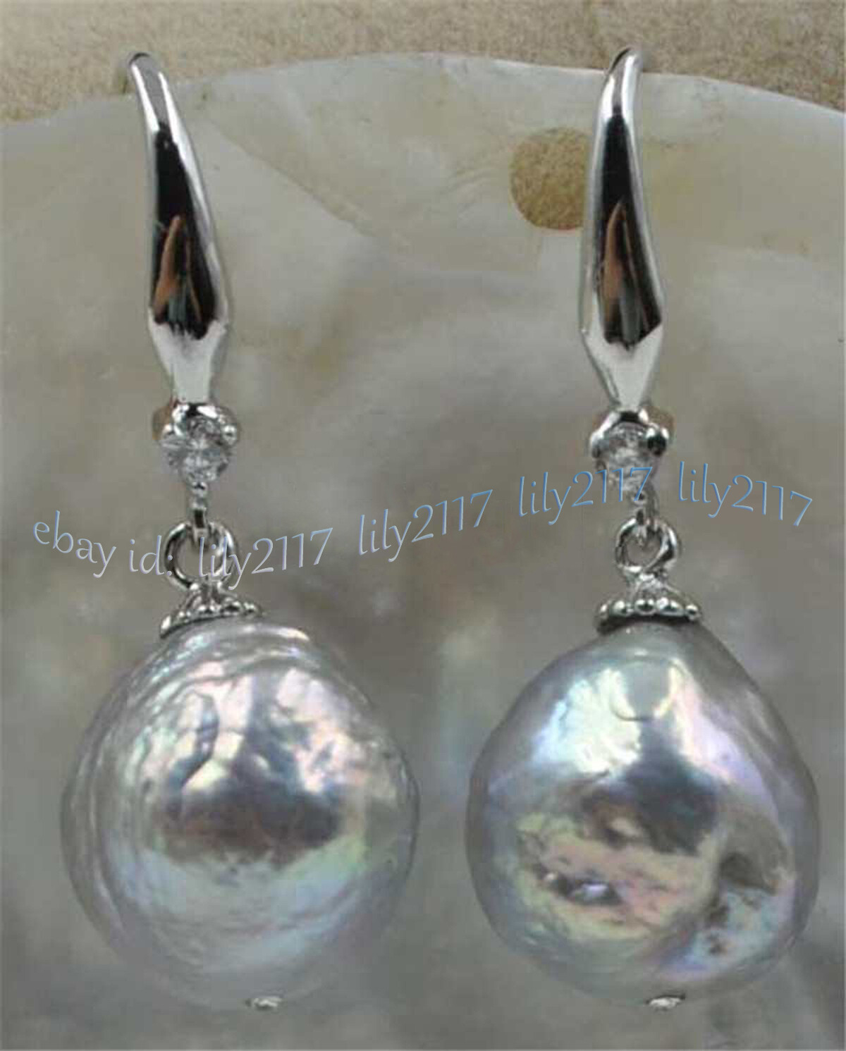 10-12mm Gray Baroque Reborn Keshi Freshwater Pearl Dangle Silver Hook Earrings