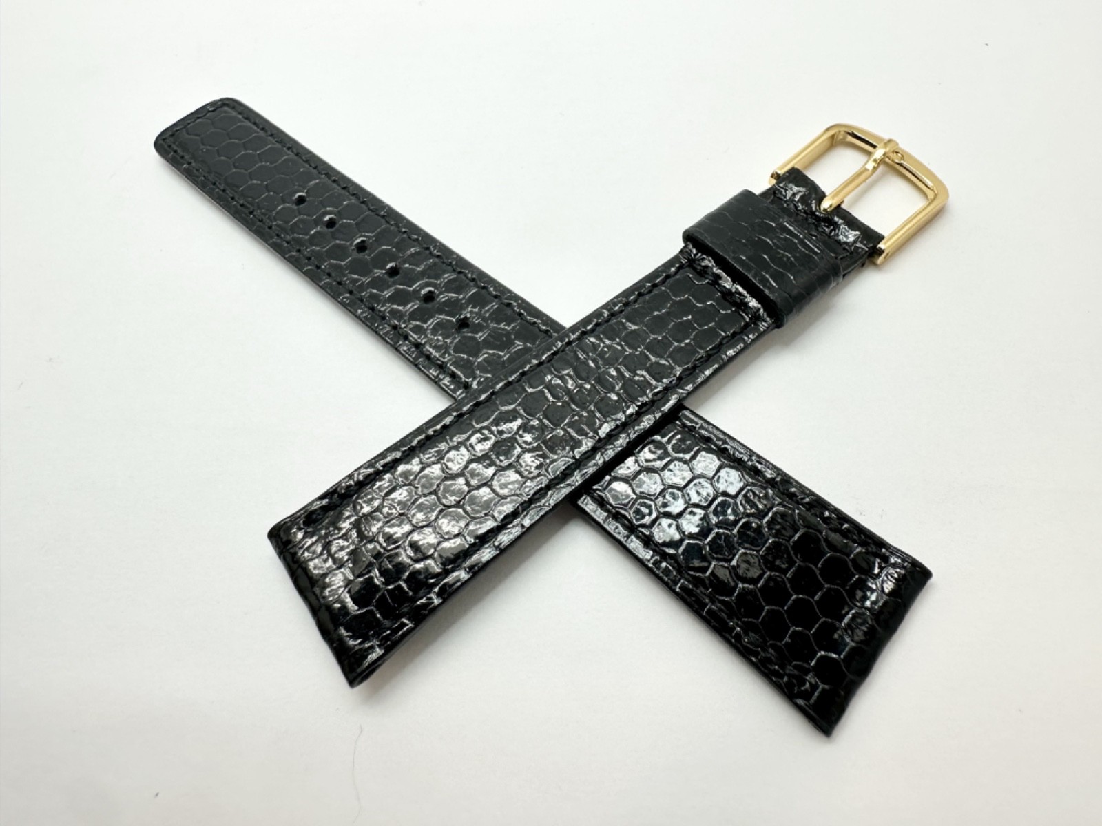 SEIKO Black Lizard Grain Glossy 18 mm x 15 mm Watch Strap Signed Gold Buckle