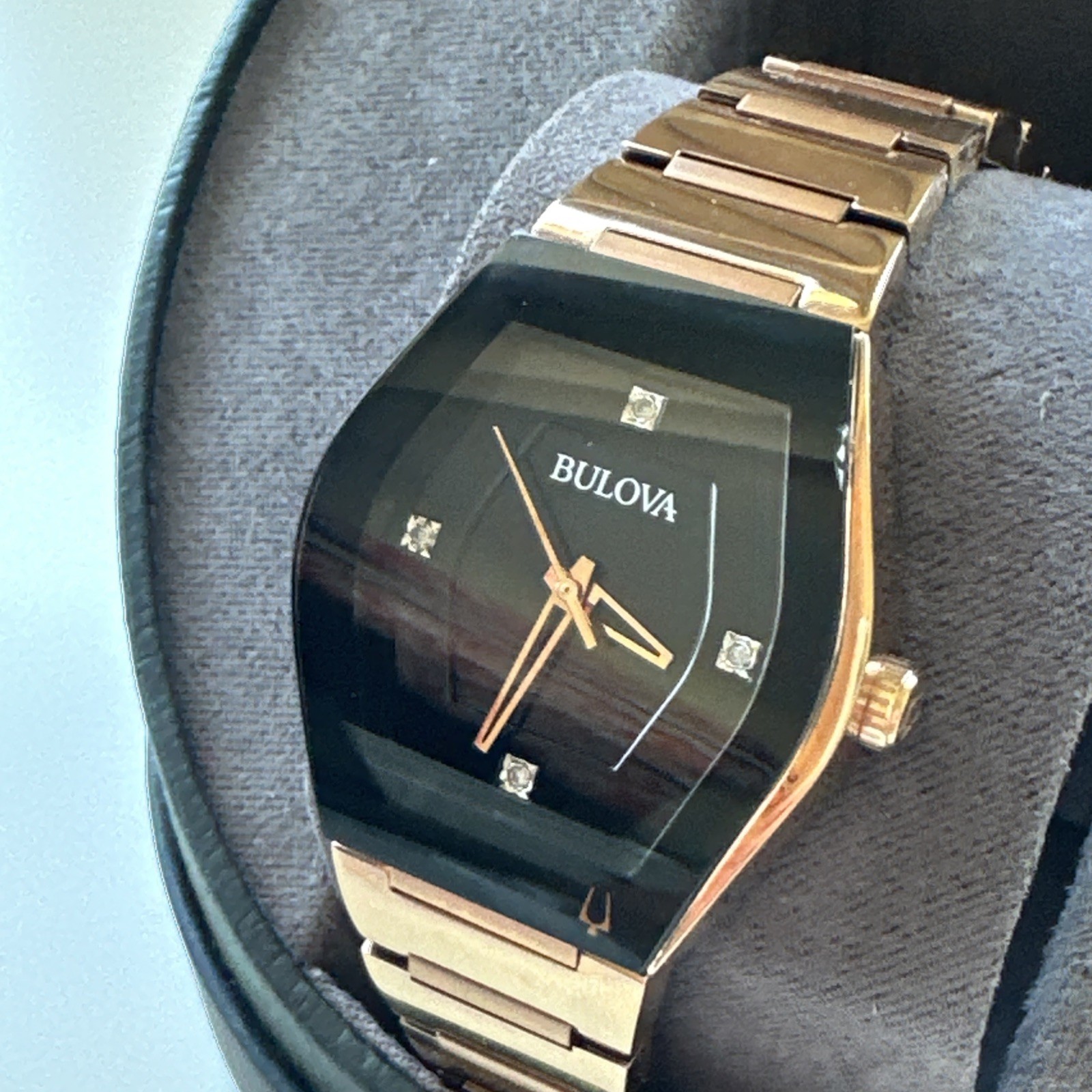 Bulova Gemini Quartz Diamond Black Dial Ladies Watch 97P158 *Chipped Crystal*