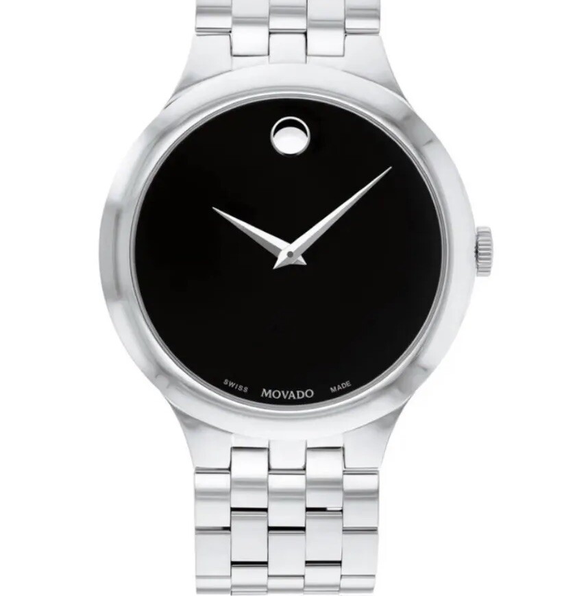 Brand New Movado Men’s Veturi Black Dial Stainless Steel 40mm Watch 0607415