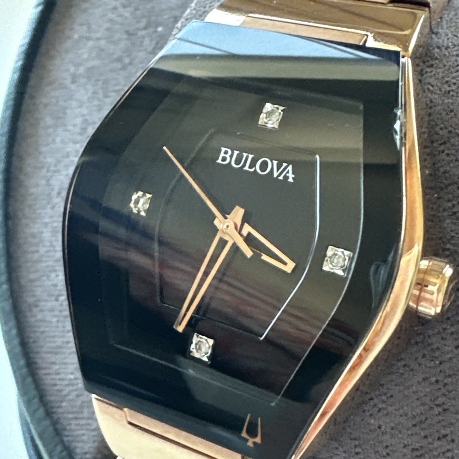 Bulova Gemini Quartz Diamond Black Dial Ladies Watch 97P158 *Chipped Crystal*