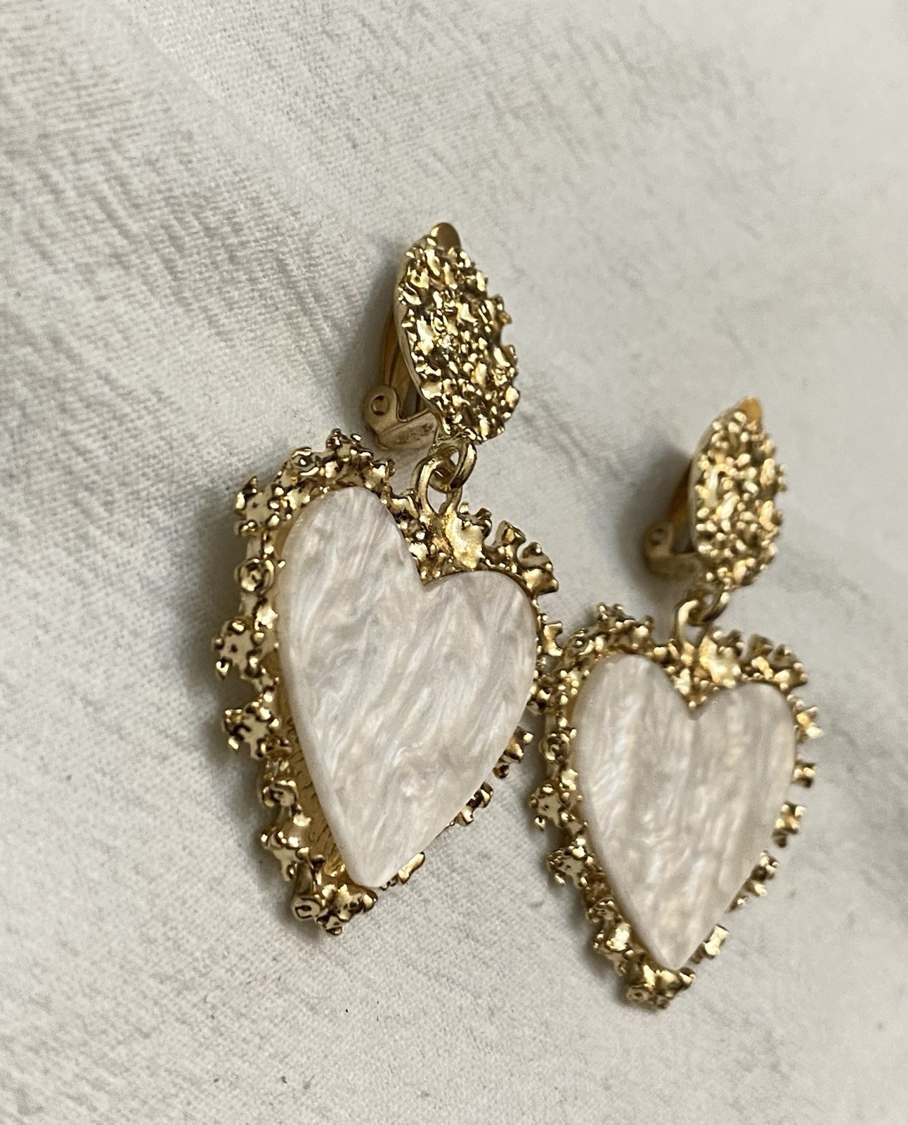 New Clip-On sparkle white marble effect heart drop Earrings None Piercing Cuff