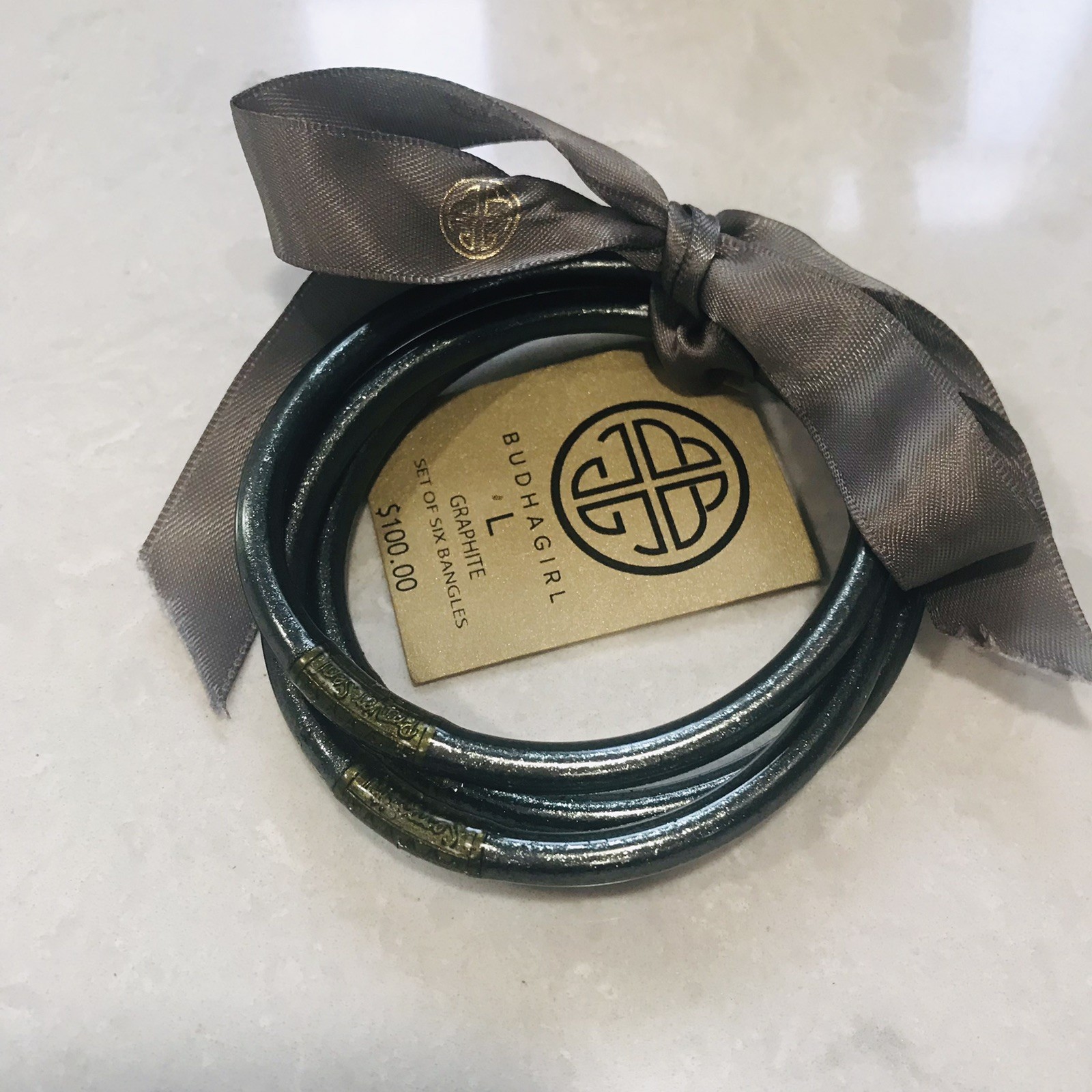 3 – BudhaGirl bangles All Weather Graphite Pause Breathe Large NWT Waterproof
