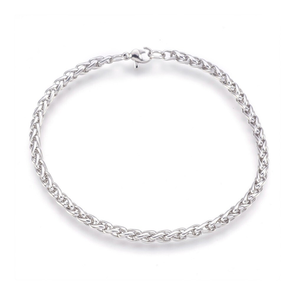 304 Stainless Steel Wheat Chain Bracelet Lobster Silver Color 8.5″ 4mm  A114