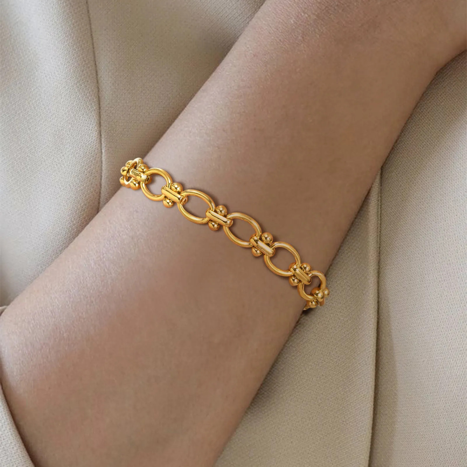 Gold Plated Oval Link Chain Bracelets for Women Thick Stainless Steel Jewelry